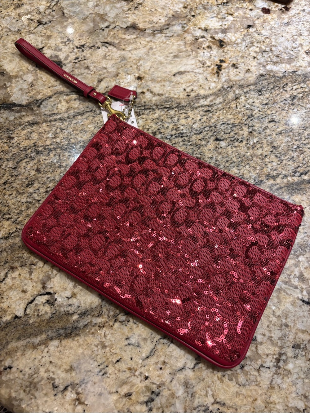 NWT Coach Red Sequin Signature Wristlet
